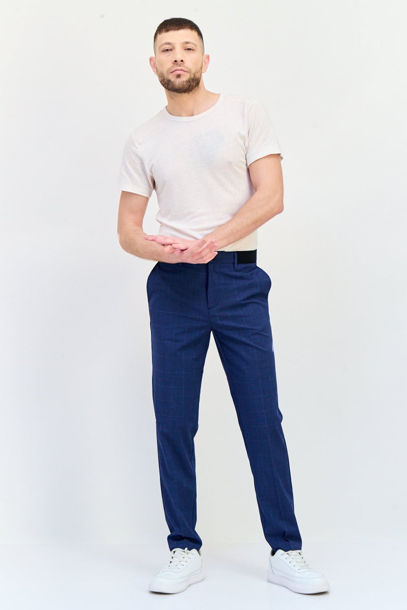 Celio سروال رجالي بقصة عادية بنمط مربعات، أزرق داكن - Image 4